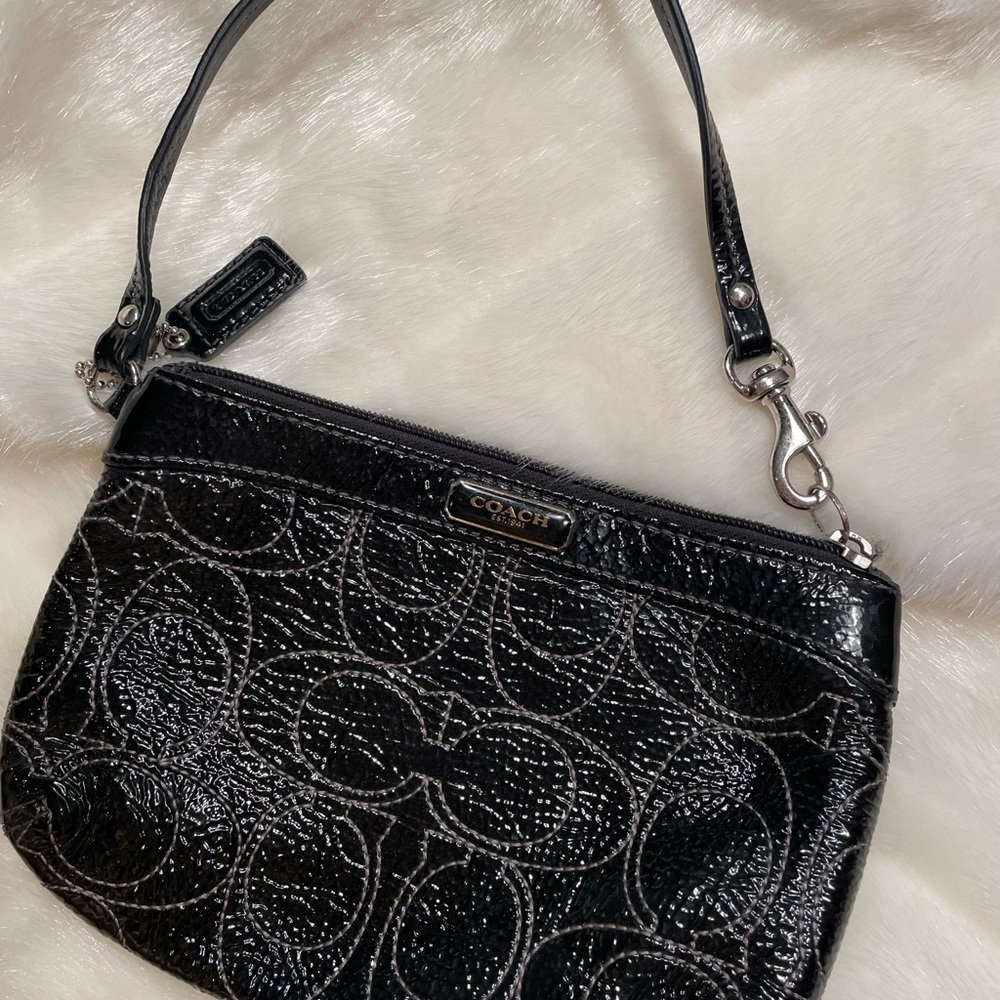 Vintage larger COACH Black Patent wristlet